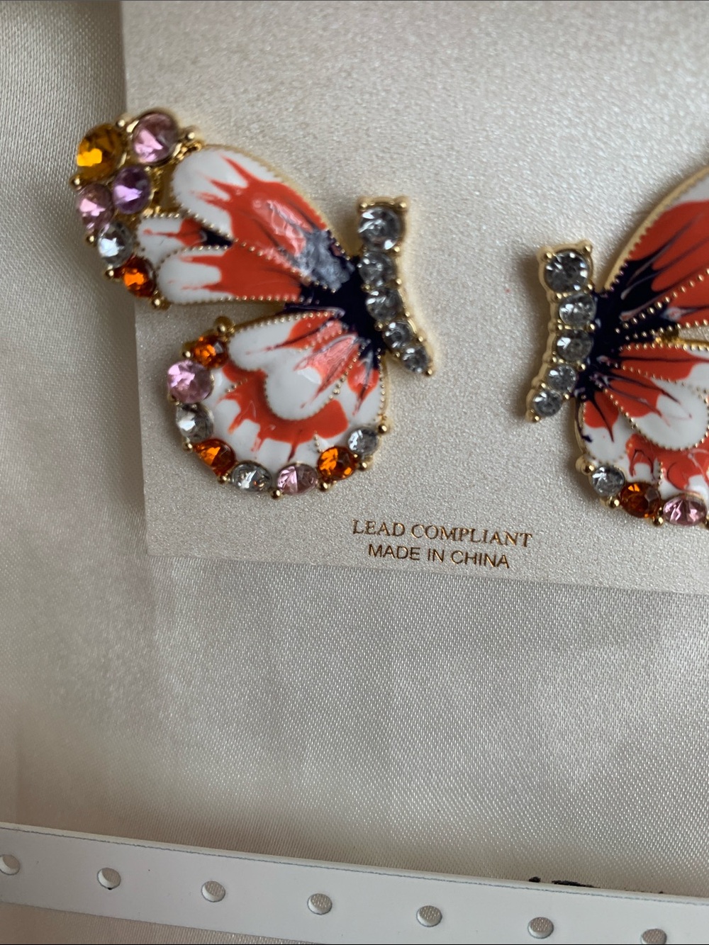 Natasha Couture Orange, White & Pink Butterfly Crystal Earrings - Picture 4 of 8